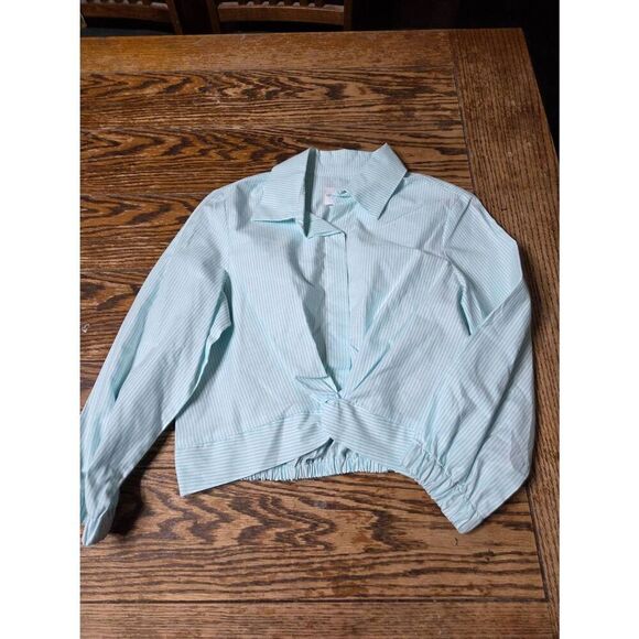 Maria de la Orden blue&white striped knotted front blouse sz Small - Picture 1 of 3